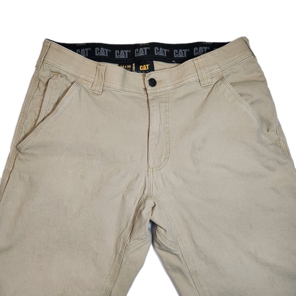 CAT Caterpillar Work Pants Mens 34x30 Khaki Stretch Utility Workwear - Picture 5 of 7